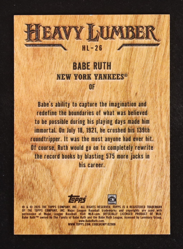 Babe Ruth 2025 Topps Heavy Lumber #HL26 at PristineAuction.com Babe Ruth 2025 Topps Heavy Lumber #HL26 at PristineAuction.com