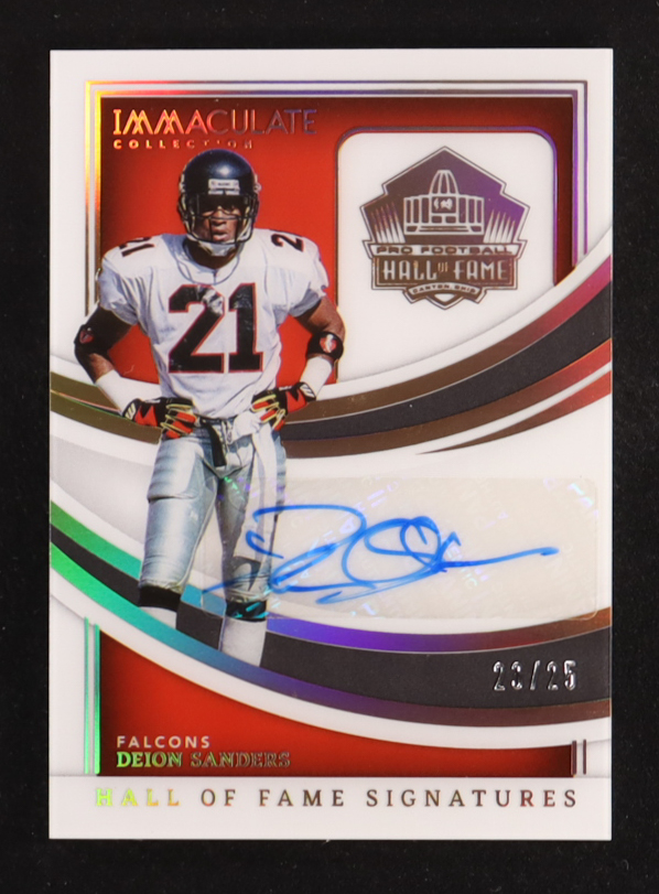 Deion Sanders 2022 Immaculate Collection Hall of Fame Signatures #HFSDSA #23/25 at PristineAuction.com Deion Sanders 2022 Immaculate Collection Hall of Fame Signatures #HFSDSA #23/25 at PristineAuction.com