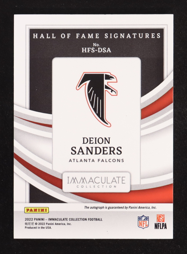 Deion Sanders 2022 Immaculate Collection Hall of Fame Signatures #HFSDSA #23/25 at PristineAuction.com Deion Sanders 2022 Immaculate Collection Hall of Fame Signatures #HFSDSA #23/25 at PristineAuction.com