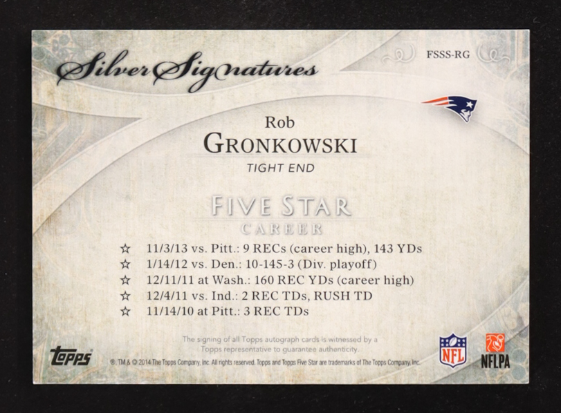 Rob Gronkowski 2014 Topps Five Star Silver Signatures Green #FSSSRG #14/15 at PristineAuction.com Rob Gronkowski 2014 Topps Five Star Silver Signatures Green #FSSSRG #14/15 at PristineAuction.com