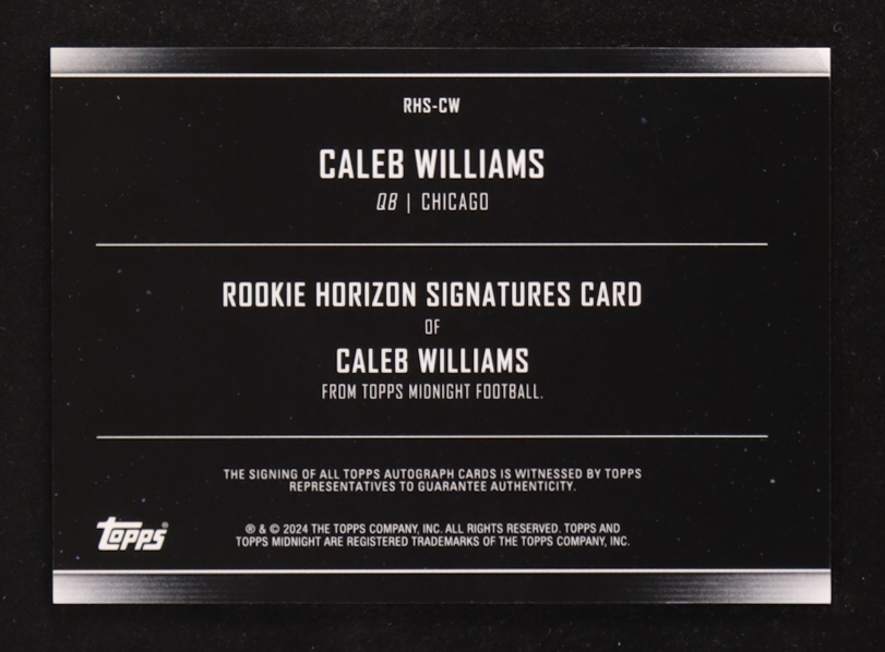 Caleb Williams 2024 Topps Midnight Rookie Horizon Signatures #RHSCW RC at PristineAuction.com Caleb Williams 2024 Topps Midnight Rookie Horizon Signatures #RHSCW RC at PristineAuction.com