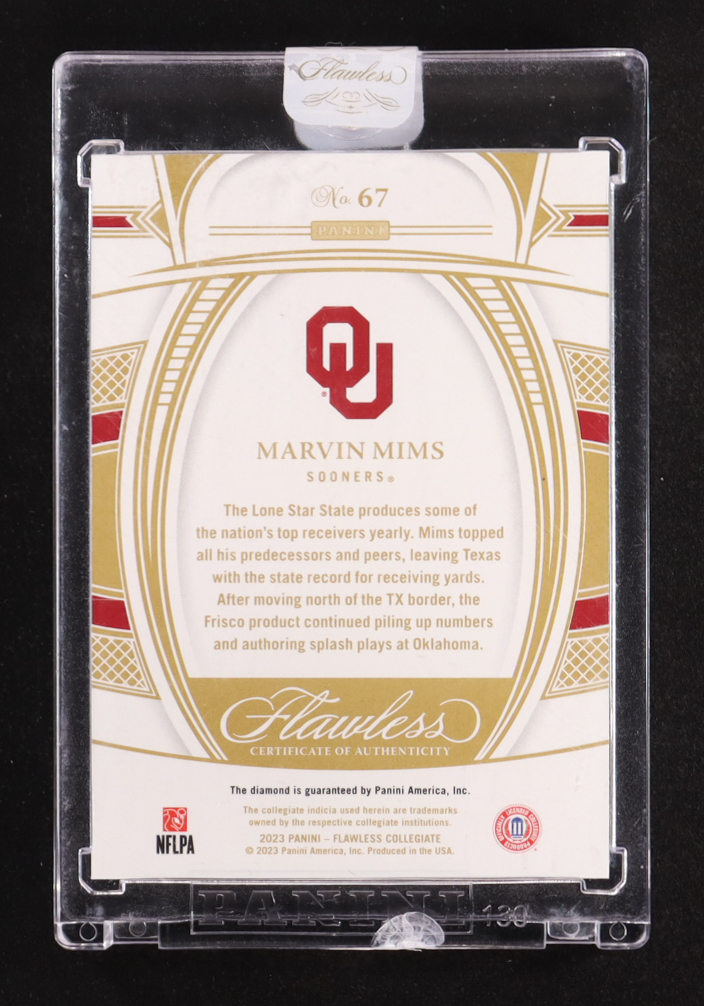 Marvin Mims 2023 Panini Flawless Collegiate #67 RC #12/25 at PristineAuction.com Marvin Mims 2023 Panini Flawless Collegiate #67 RC #12/25 at PristineAuction.com