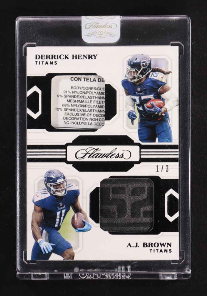 A.J. Brown / Derrick Henry 2020 Panini Flawless Dual Diamond Memorabilia Tag #18 #1/3 at PristineAuction.com A.J. Brown / Derrick Henry 2020 Panini Flawless Dual Diamond Memorabilia Tag #18 #1/3 at PristineAuction.com