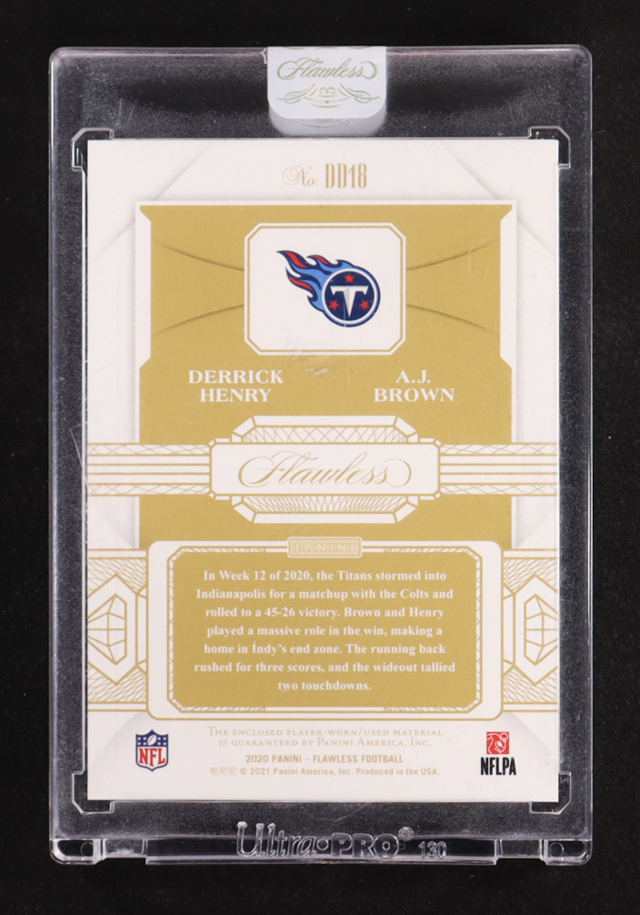 A.J. Brown / Derrick Henry 2020 Panini Flawless Dual Diamond Memorabilia Tag #18 #1/3 at PristineAuction.com A.J. Brown / Derrick Henry 2020 Panini Flawless Dual Diamond Memorabilia Tag #18 #1/3 at PristineAuction.com