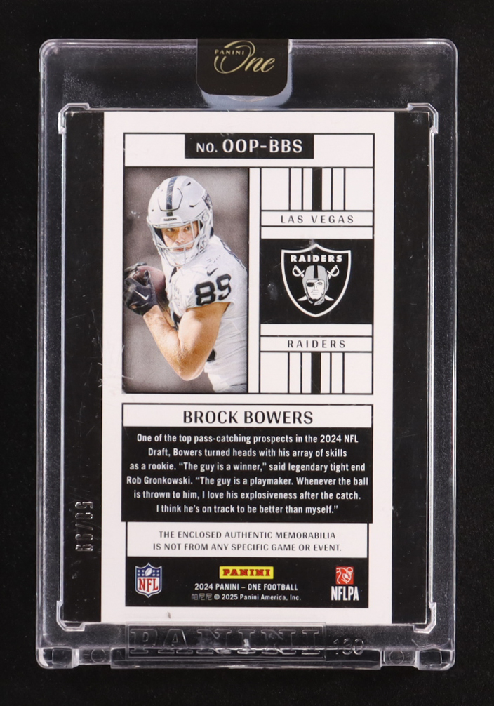 Brock Bowers 2024 Panini One One Original Patches #24 RC #58/99 at PristineAuction.com Brock Bowers 2024 Panini One One Original Patches #24 RC #58/99 at PristineAuction.com