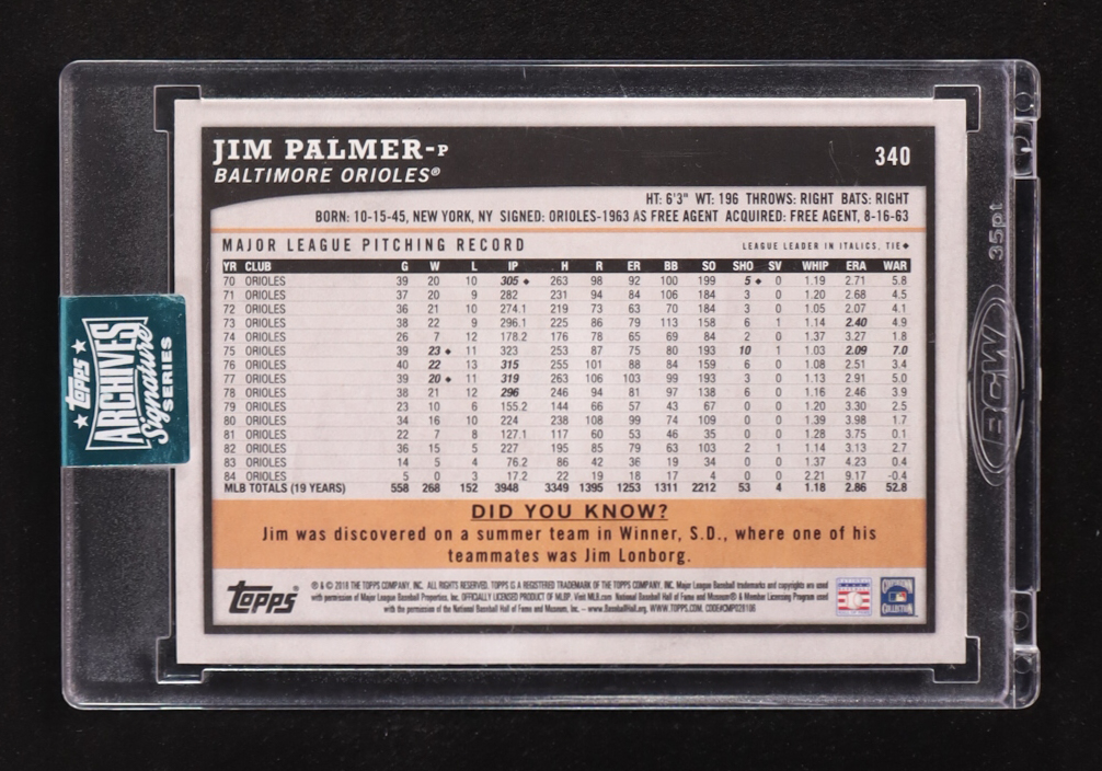 Jim Palmer 2024 Topps Archives Signature Series Retired Jim Palmer #TBA #11/11 at PristineAuction.com Jim Palmer 2024 Topps Archives Signature Series Retired Jim Palmer #TBA #11/11 at PristineAuction.com