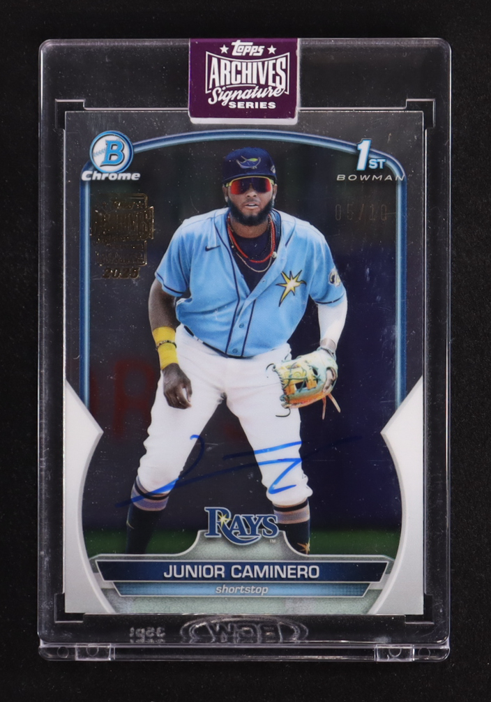 Junior Caminero 2025 Topps Archives Signature Series Active Junior Caminero #BPC61 / '23 Bowman #5/10 at PristineAuction.com Junior Caminero 2025 Topps Archives Signature Series Active Junior Caminero #BPC61 / '23 Bowman #5/10 at PristineAuction.com