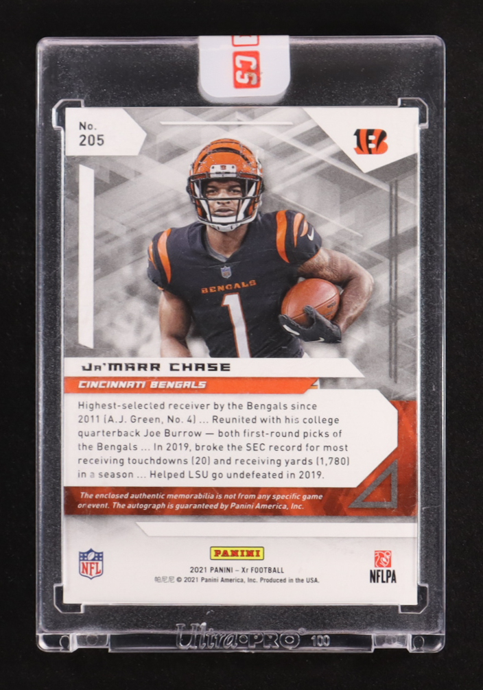 Ja'Marr Chase 2021 Panini XR Red #205 Jersey Autograph EXCH RC #9/49 at PristineAuction.com Ja'Marr Chase 2021 Panini XR Red #205 Jersey Autograph EXCH RC #9/49 at PristineAuction.com