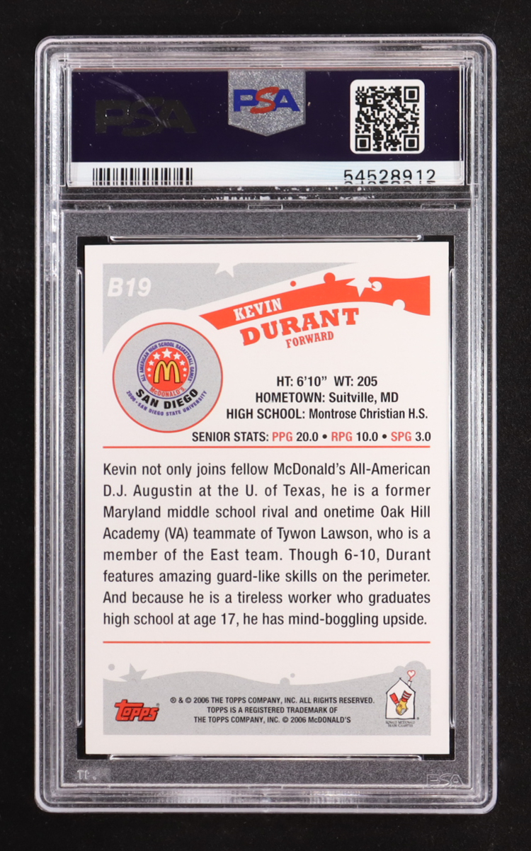Kevin Durant 2006 Topps McDonald's All-American #B19 RC (PSA 10) at PristineAuction.com Kevin Durant 2006 Topps McDonald's All-American #B19 RC (PSA 10) at PristineAuction.com