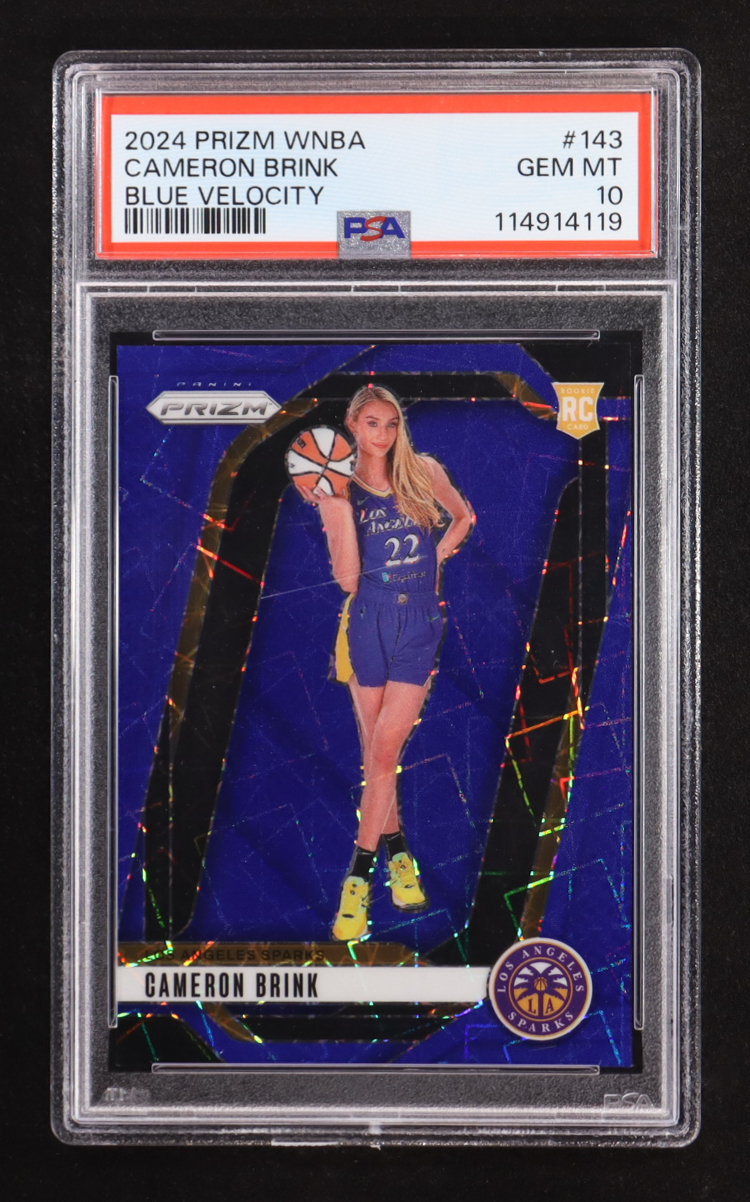 Cameron Brink 2024 Panini Prizm WNBA Prizms Blue Velocity #143 RC (PSA 10) at PristineAuction.com Cameron Brink 2024 Panini Prizm WNBA Prizms Blue Velocity #143 RC (PSA 10) at PristineAuction.com