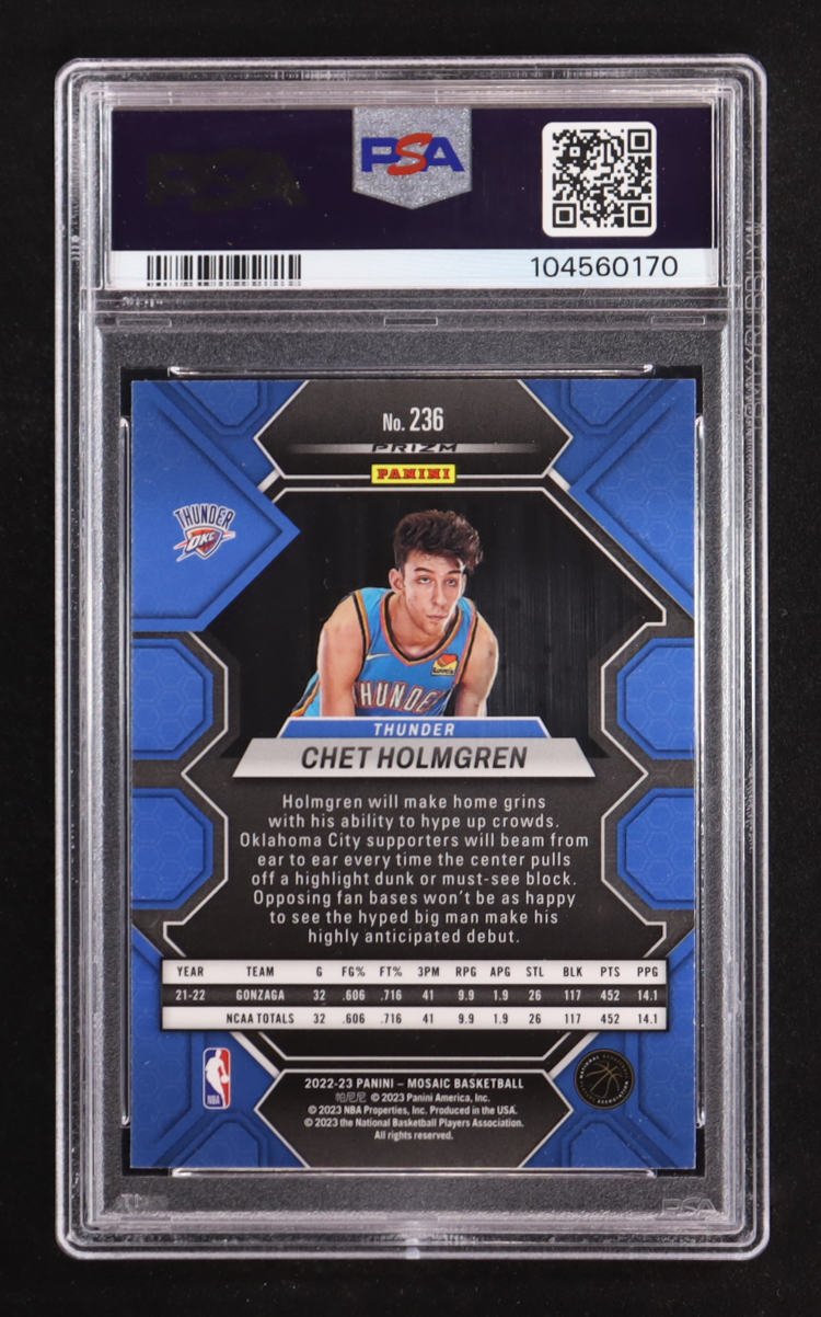 Chet Holmgren 2022-23 Panini Mosaic Mosaic Fast Break Silver #236 RC (PSA 9) at PristineAuction.com Chet Holmgren 2022-23 Panini Mosaic Mosaic Fast Break Silver #236 RC (PSA 9) at PristineAuction.com