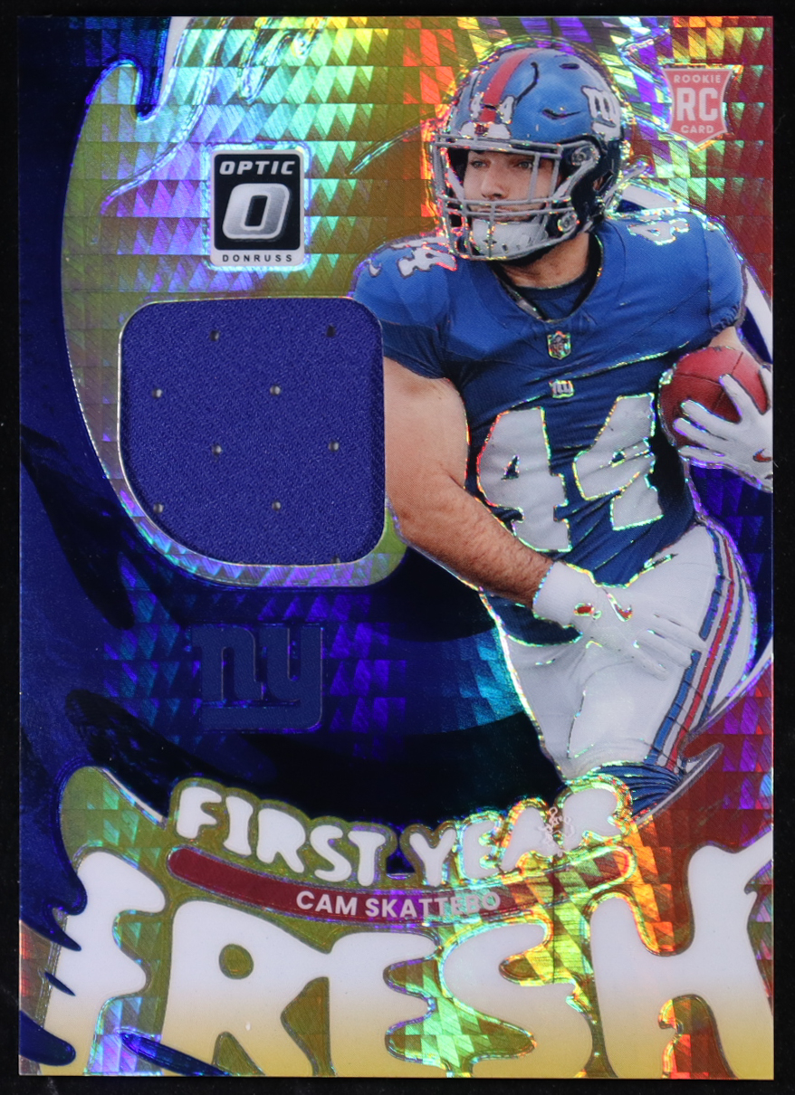 Cam Skattebo 2025 Donruss Optic First Year Fresh Jerseys Blue Hyper #21 RC at PristineAuction.com Cam Skattebo 2025 Donruss Optic First Year Fresh Jerseys Blue Hyper #21 RC at PristineAuction.com