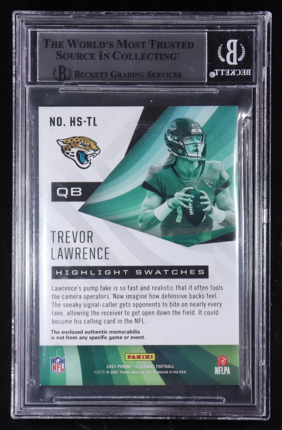Trevor Lawrence Signed 2021 Panini Illusions Highlight Swatches #6 RC (BGS) at PristineAuction.com Trevor Lawrence Signed 2021 Panini Illusions Highlight Swatches #6 RC (BGS) at PristineAuction.com