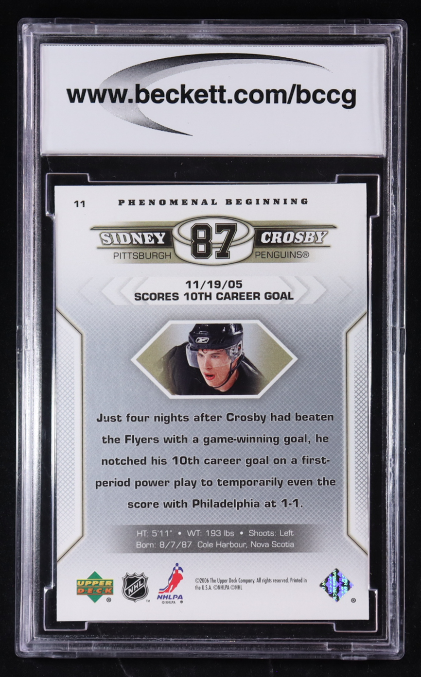 Sidney Crosby 2005-06 Upper Deck Phenomenal Beginnings #11 RC (BCCG 10) at PristineAuction.com Sidney Crosby 2005-06 Upper Deck Phenomenal Beginnings #11 RC (BCCG 10) at PristineAuction.com