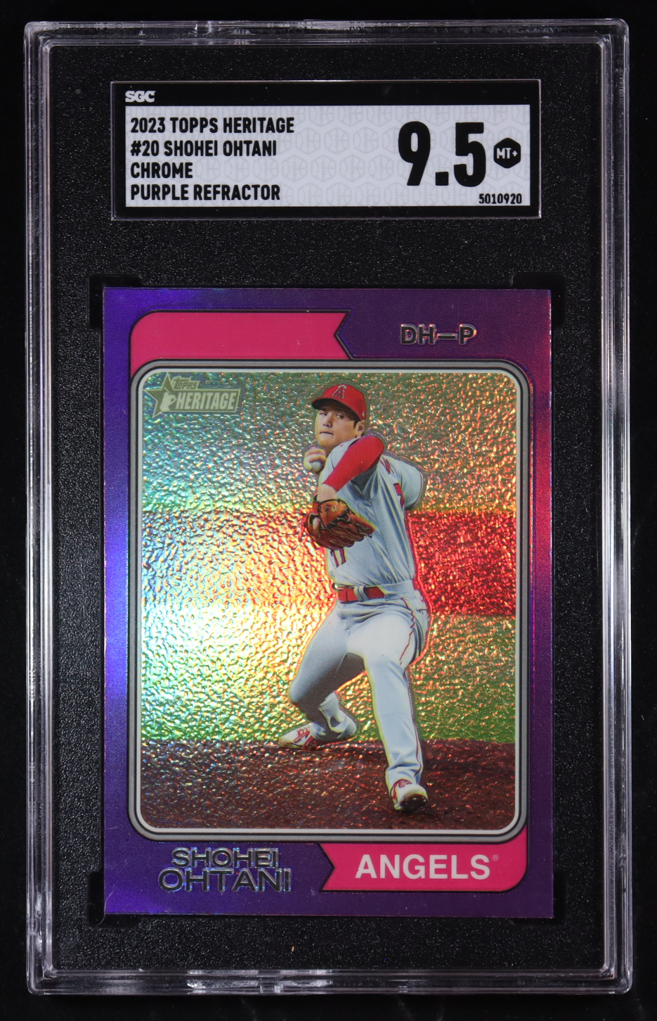 Shohei Ohtani 2023 Topps Heritage Chrome Purple Refractors #20 (SGC 9.5) at PristineAuction.com Shohei Ohtani 2023 Topps Heritage Chrome Purple Refractors #20 (SGC 9.5) at PristineAuction.com