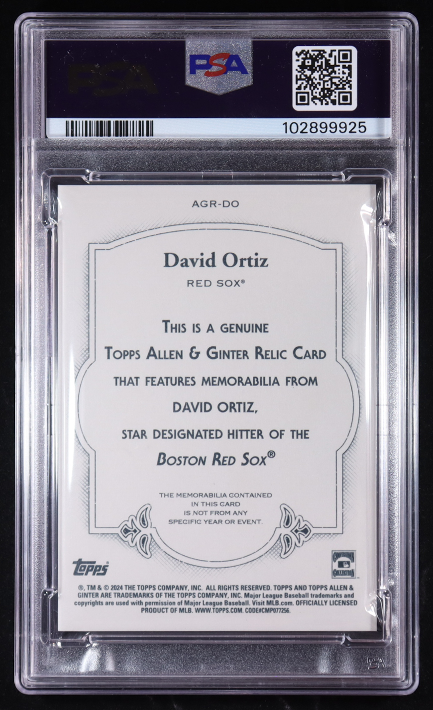 David Ortiz 2024 Topps Allen and Ginter Relics #AGRDO (PSA 10) at PristineAuction.com David Ortiz 2024 Topps Allen and Ginter Relics #AGRDO (PSA 10) at PristineAuction.com