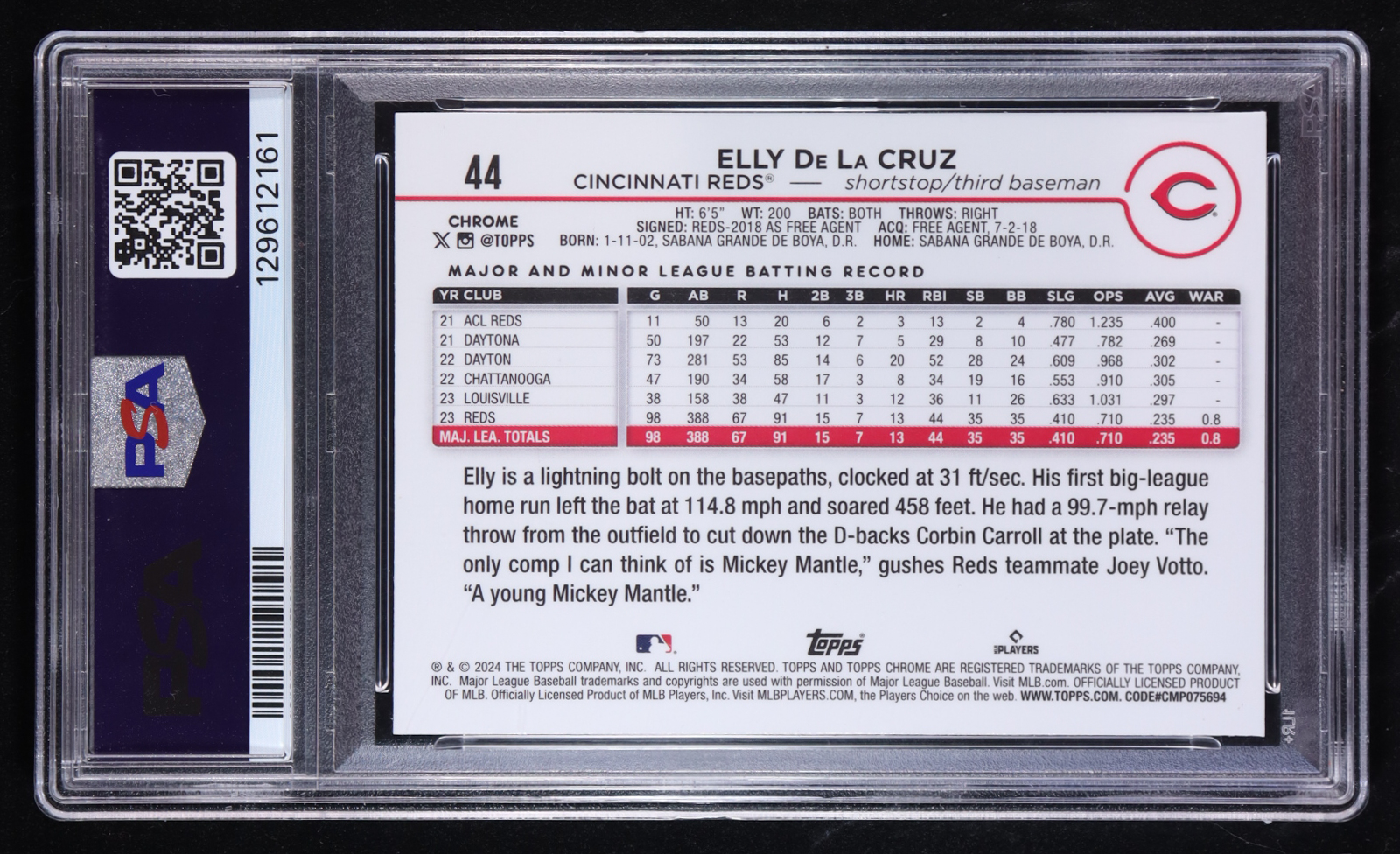 Elly De La Cruz 2024 Topps Chrome #44 RC (PSA 9) at PristineAuction.com Elly De La Cruz 2024 Topps Chrome #44 RC (PSA 9) at PristineAuction.com
