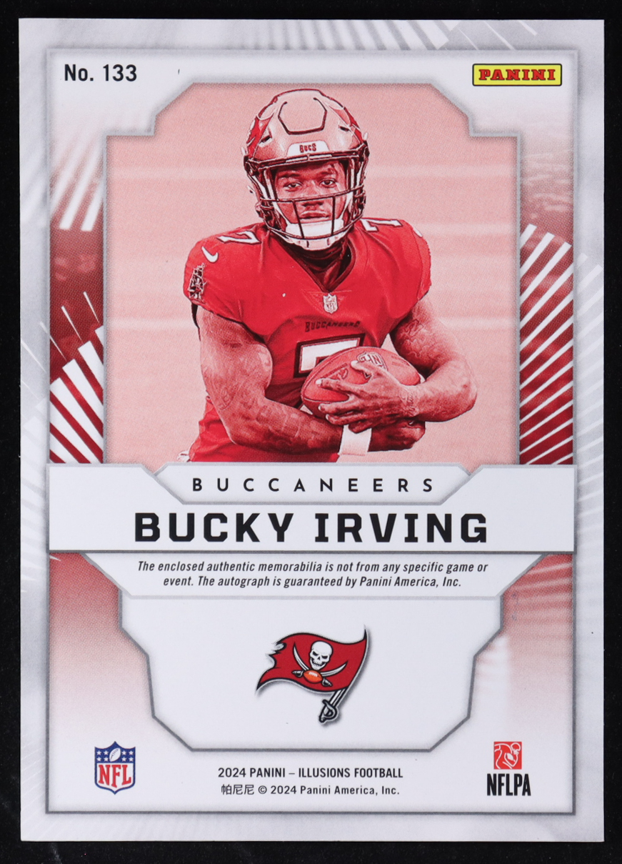Bucky Irving 2024 Panini Illusions Trophy Collection Bronze #133 JSY AU RC #180/299 at PristineAuction.com Bucky Irving 2024 Panini Illusions Trophy Collection Bronze #133 JSY AU RC #180/299 at PristineAuction.com
