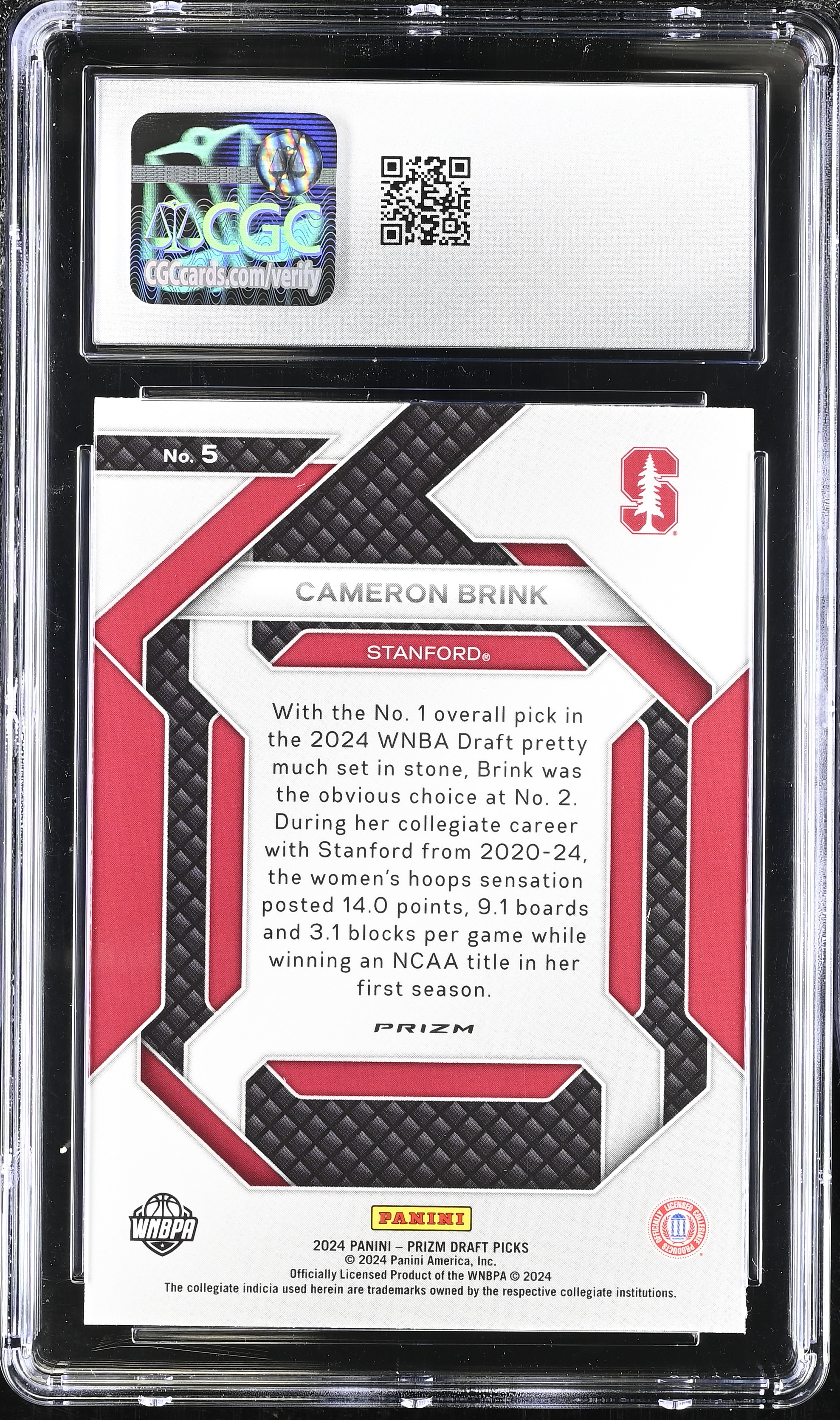 Cameron Brink 2024-25 Panini Prizm Draft Picks New Recruits Prizms Silver #5 RC (CGC 10) at PristineAuction.com Cameron Brink 2024-25 Panini Prizm Draft Picks New Recruits Prizms Silver #5 RC (CGC 10) at PristineAuction.com