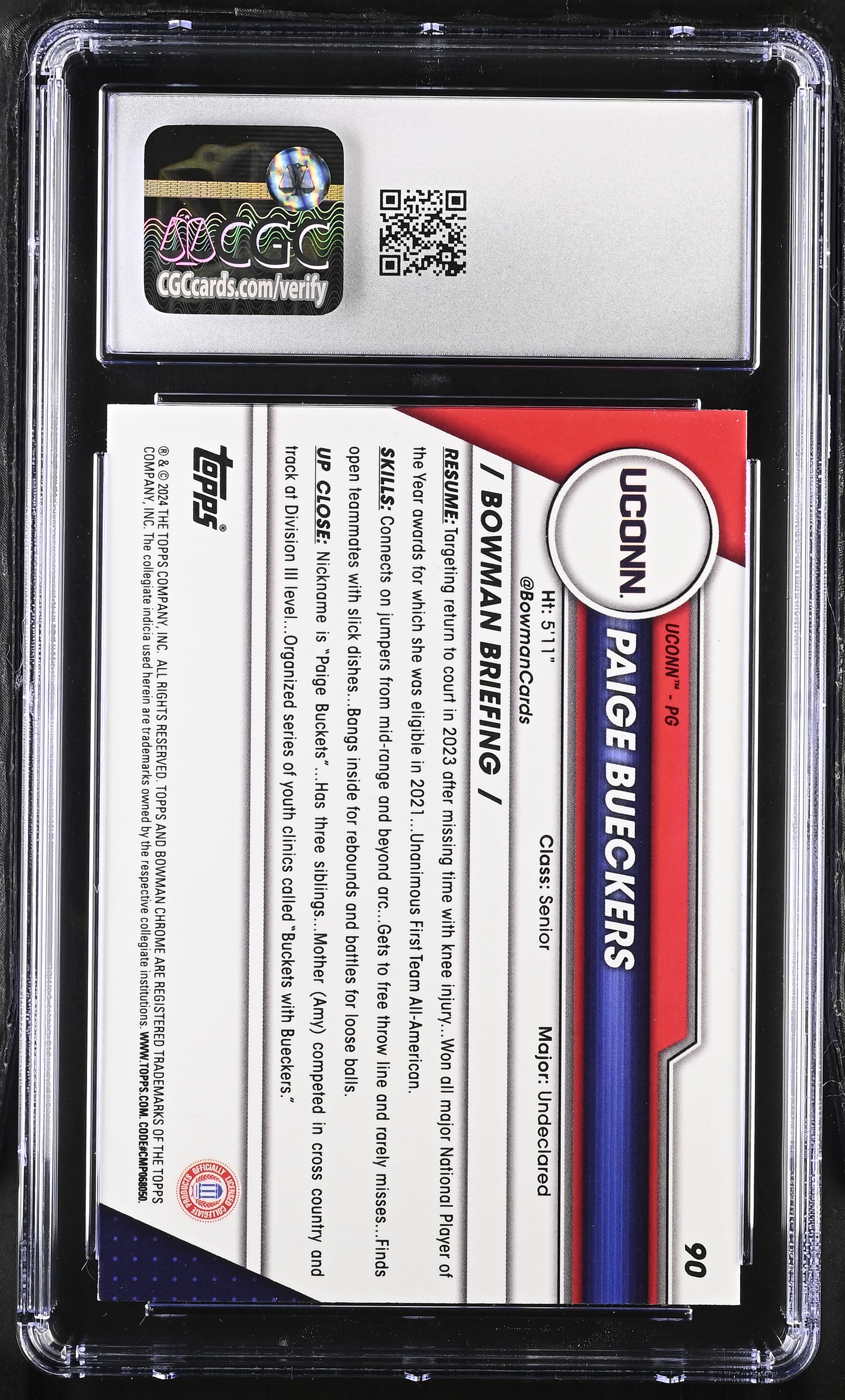Paige Bueckers 2023-24 Bowman Chrome University #90 RC (CGC 10) at PristineAuction.com Paige Bueckers 2023-24 Bowman Chrome University #90 RC (CGC 10) at PristineAuction.com