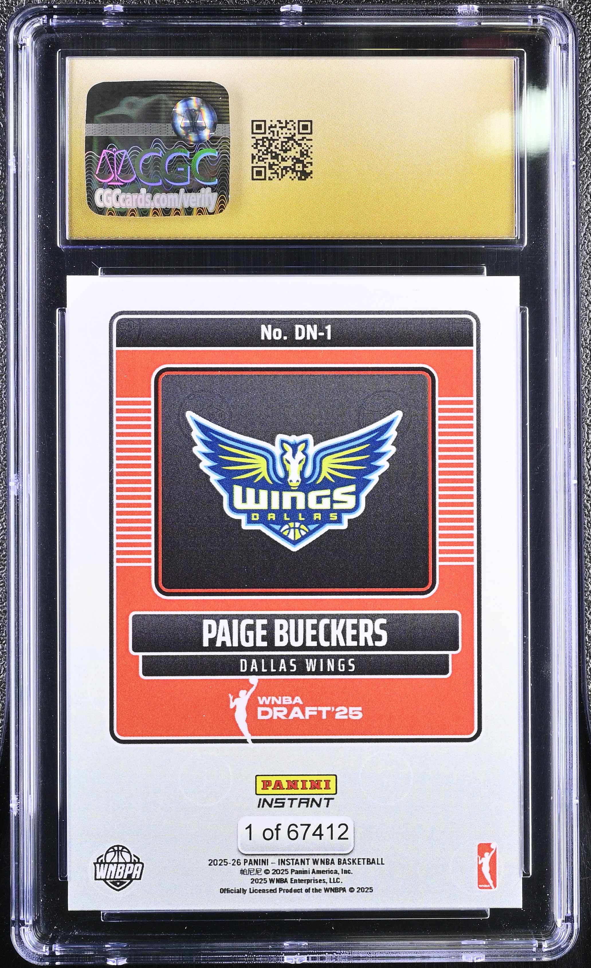 Paige Bueckers 2025 Panini Instant WNBA Draft Night #DN1 RC (CGC 10 | Pristine Black Label) at PristineAuction.com Paige Bueckers 2025 Panini Instant WNBA Draft Night #DN1 RC (CGC 10 | Pristine Black Label) at PristineAuction.com