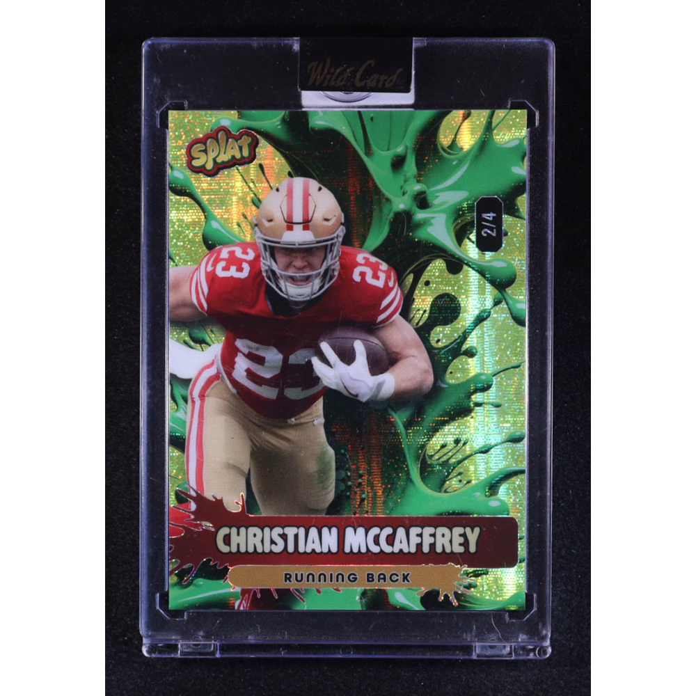 Christian McCaffrey 2026 Wild Card Splat Lucky Strike Emerald Splat Scotch Plaid #CM #2/4 at PristineAuction.com