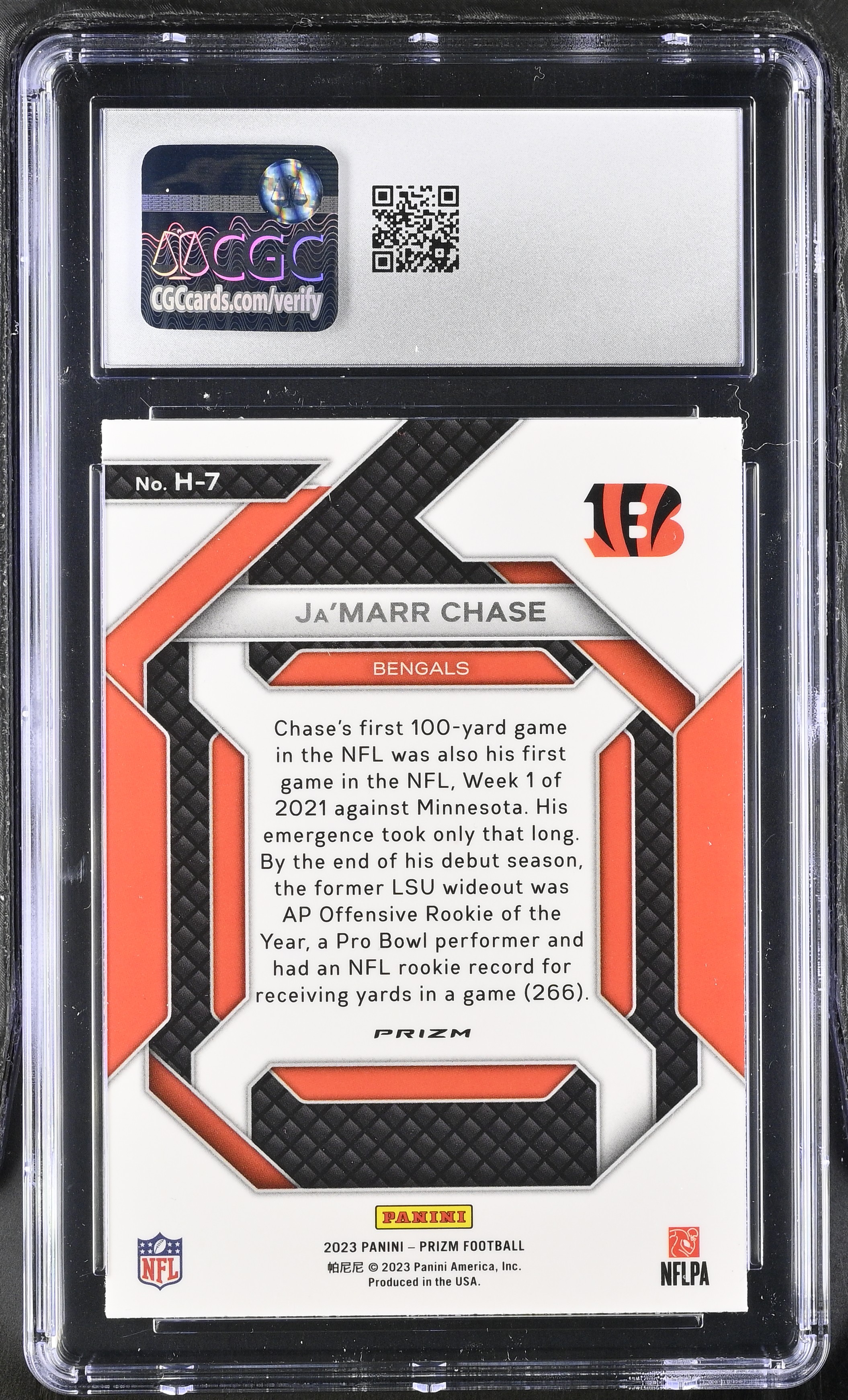 Ja'Marr Chase 2023 Panini Prizm Emergent Green #H-7 (CGC 10) at PristineAuction.com Ja'Marr Chase 2023 Panini Prizm Emergent Green #H-7 (CGC 10) at PristineAuction.com