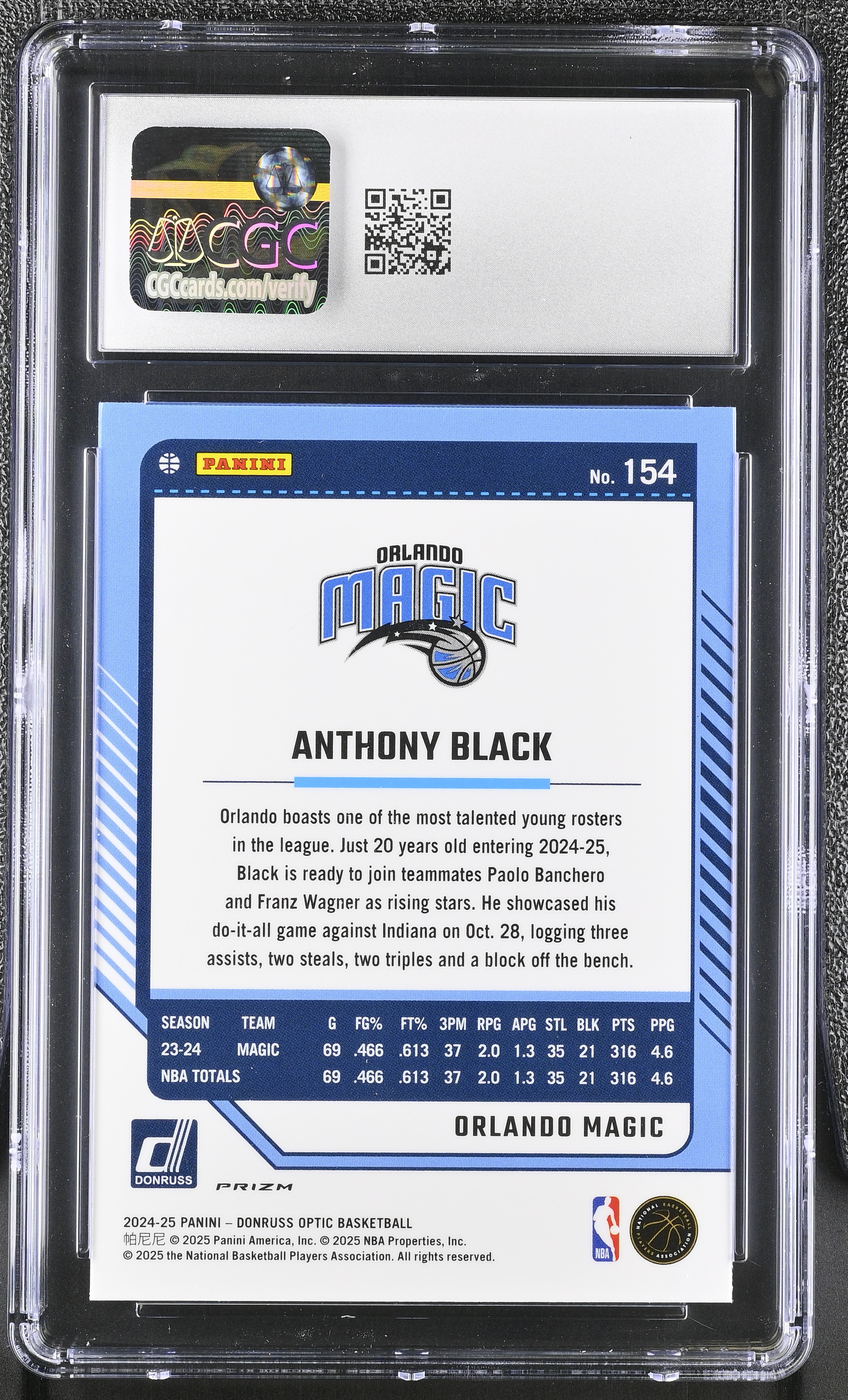 Anthony Black 2024-25 Donruss Optic Holo #154 (CGC 10) at PristineAuction.com Anthony Black 2024-25 Donruss Optic Holo #154 (CGC 10) at PristineAuction.com