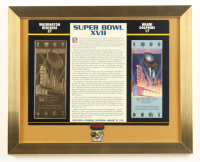 Super Bowl XVII Commemorative Score Card with 23KT Gold Ticket Framed Display With Super Bowl XXIV Pin at PristineAuction.com