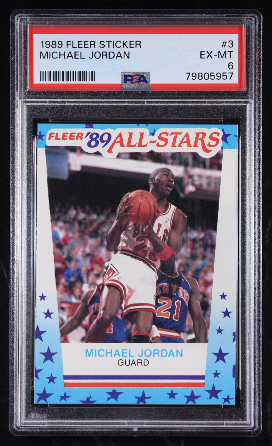 Michael Jordan 1989-90 Fleer Stickers #3 (PSA 6) at PristineAuction.com Michael Jordan 1989-90 Fleer Stickers #3 (PSA 6) at PristineAuction.com