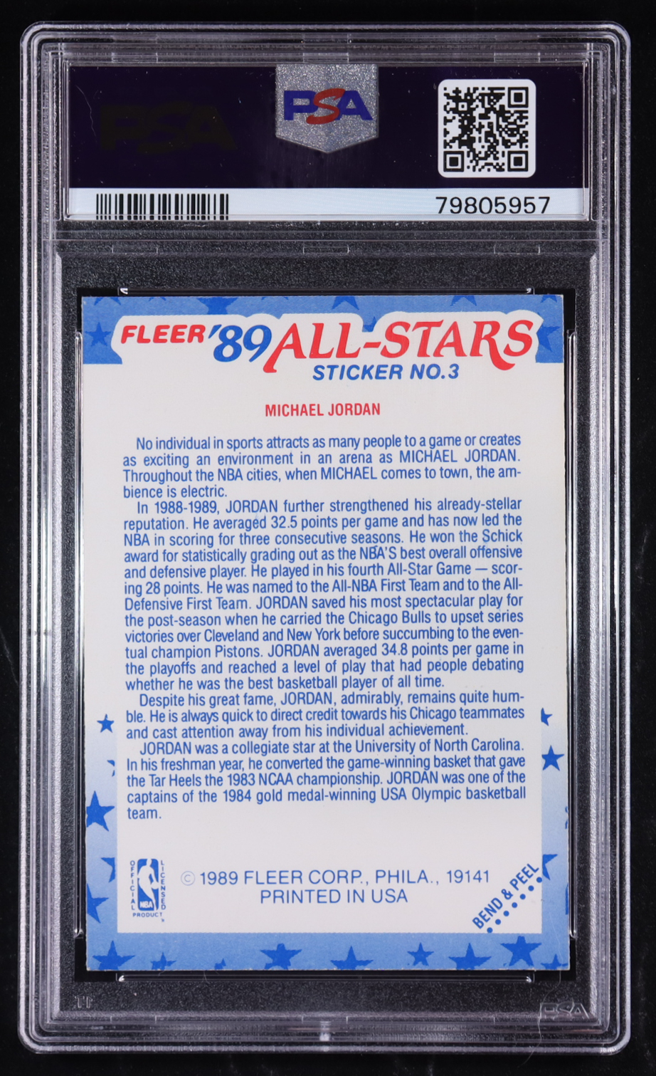 Michael Jordan 1989-90 Fleer Stickers #3 (PSA 6) at PristineAuction.com Michael Jordan 1989-90 Fleer Stickers #3 (PSA 6) at PristineAuction.com