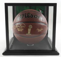 Larry Bird Signed NBA Finals Logo Basketball with Display Case (PSA) at PristineAuction.com