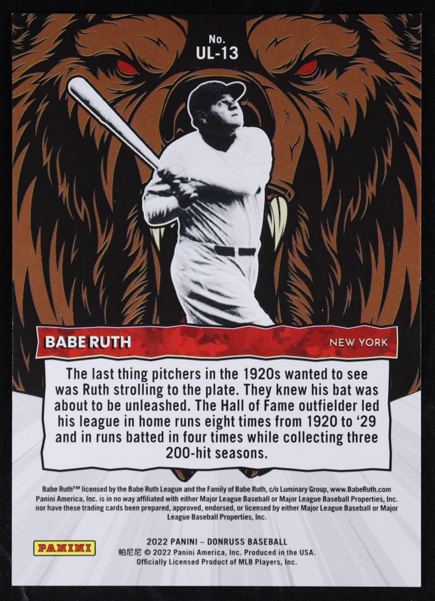 Babe Ruth 2022 Donruss Unleashed #13 #845/999 at PristineAuction.com Babe Ruth 2022 Donruss Unleashed #13 #845/999 at PristineAuction.com