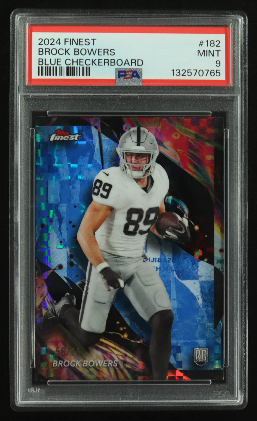Brock Bowers 2024 Finest Blue Checkerboard Refractors #182 RC #56/75 (PSA 9) at PristineAuction.com Brock Bowers 2024 Finest Blue Checkerboard Refractors #182 RC #56/75 (PSA 9) at PristineAuction.com