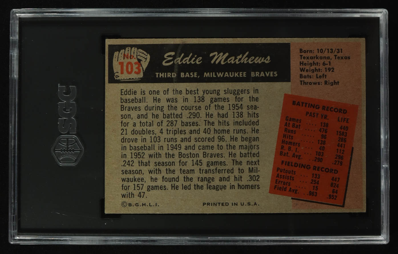 Eddie Mathews 1955 Bowman #103 (SGC 5) at PristineAuction.com Eddie Mathews 1955 Bowman #103 (SGC 5) at PristineAuction.com