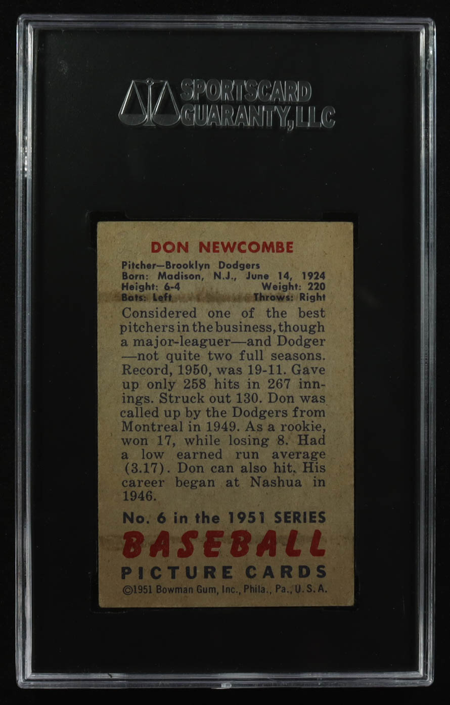 Don Newcombe 1951 Bowman #6 (SGC 3) at PristineAuction.com Don Newcombe 1951 Bowman #6 (SGC 3) at PristineAuction.com