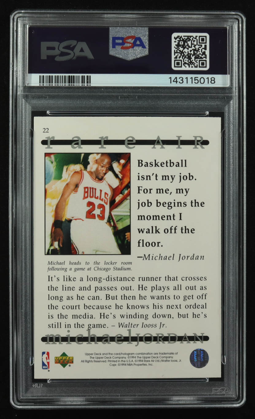 Michael Jordan 1994 Upper Deck Jordan Rare Air #22 / Heading to Locker Room After Game at Chicago Stadium (PSA 9) at PristineAuction.com Michael Jordan 1994 Upper Deck Jordan Rare Air #22 / Heading to Locker Room After Game at Chicago Stadium (PSA 9) at PristineAuction.com