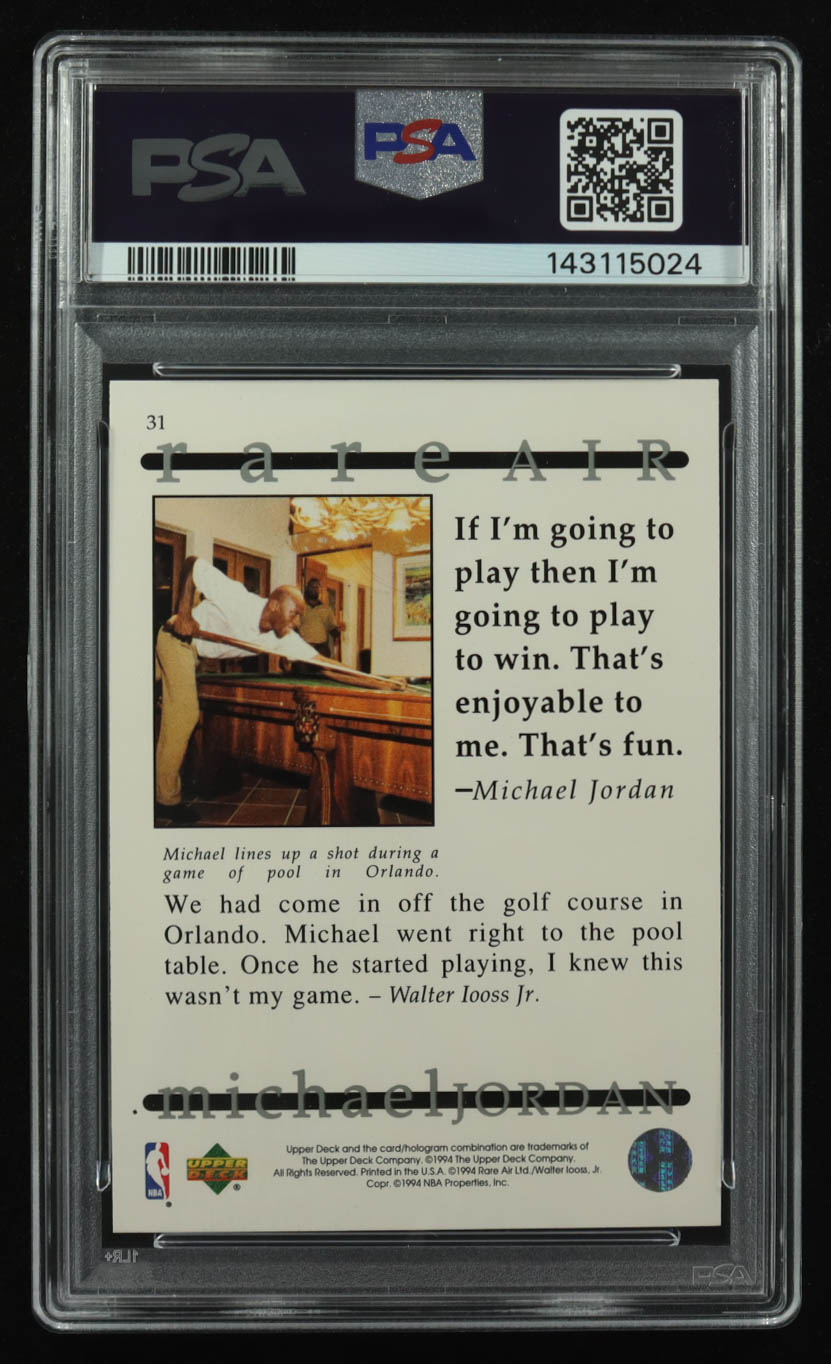 Michael Jordan 1994 Upper Deck Jordan Rare Air #31 / Shooting Pool (PSA 9) at PristineAuction.com Michael Jordan 1994 Upper Deck Jordan Rare Air #31 / Shooting Pool (PSA 9) at PristineAuction.com