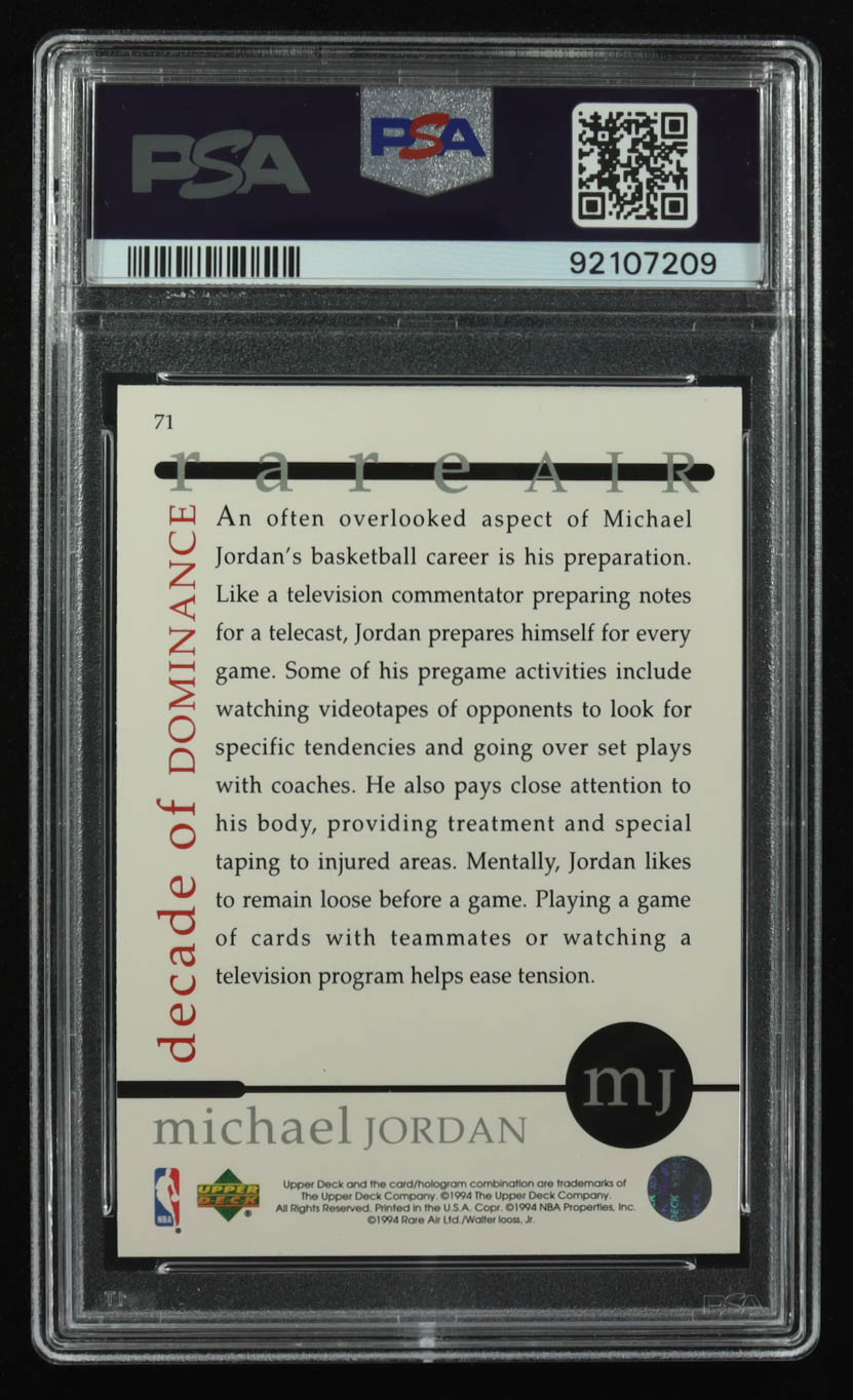 Michael Jordan 1994 Upper Deck Jordan Rare Air #71 / Watching a Game on TV (PSA 9) at PristineAuction.com Michael Jordan 1994 Upper Deck Jordan Rare Air #71 / Watching a Game on TV (PSA 9) at PristineAuction.com