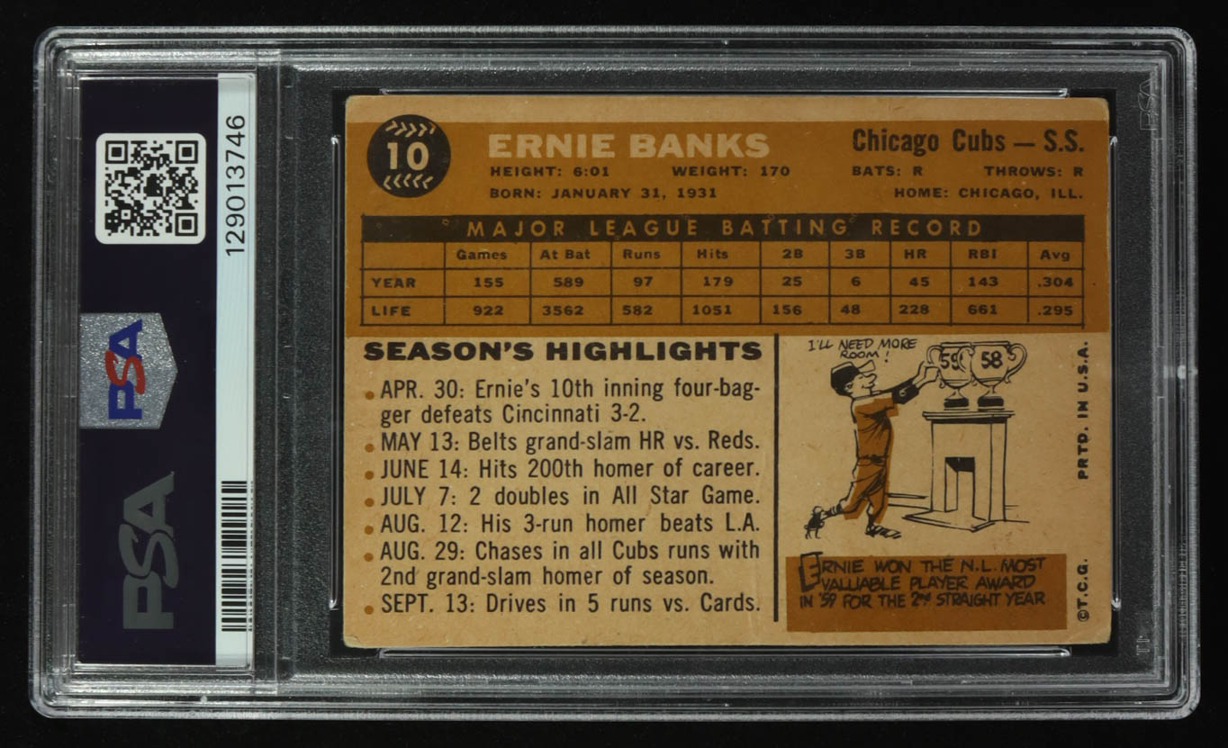 Ernie Banks 1960 Topps #10 (PSA 2) at PristineAuction.com Ernie Banks 1960 Topps #10 (PSA 2) at PristineAuction.com
