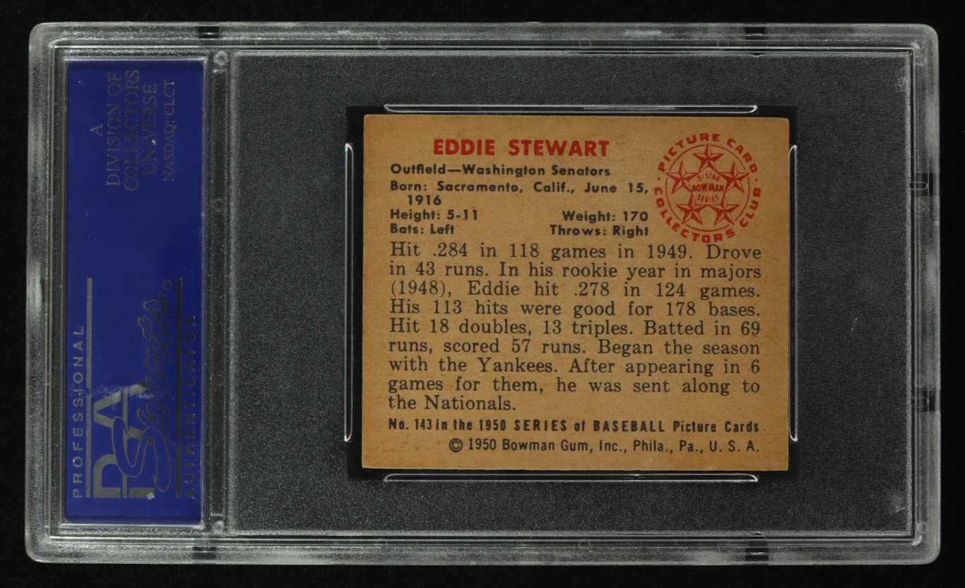 Eddie Stewart 1950 Bowman #143 (PSA 6) at PristineAuction.com Eddie Stewart 1950 Bowman #143 (PSA 6) at PristineAuction.com