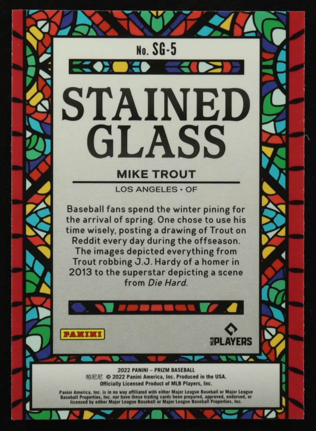 Mike Trout 2022 Panini Prizm Stained Glass #5 at PristineAuction.com Mike Trout 2022 Panini Prizm Stained Glass #5 at PristineAuction.com