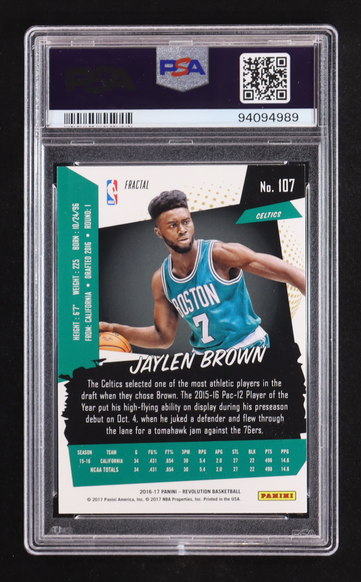 Jaylen Brown 2016-17 Panini Revolution Fractal #107 RC (PSA 9) at PristineAuction.com Jaylen Brown 2016-17 Panini Revolution Fractal #107 RC (PSA 9) at PristineAuction.com