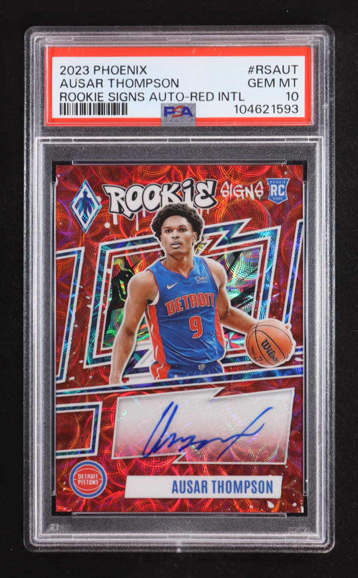 Ausar Thompson 2023-24 Panini Phoenix Rookie Signs International Red #1 RC #10/49 (PSA 10) at PristineAuction.com Ausar Thompson 2023-24 Panini Phoenix Rookie Signs International Red #1 RC #10/49 (PSA 10) at PristineAuction.com