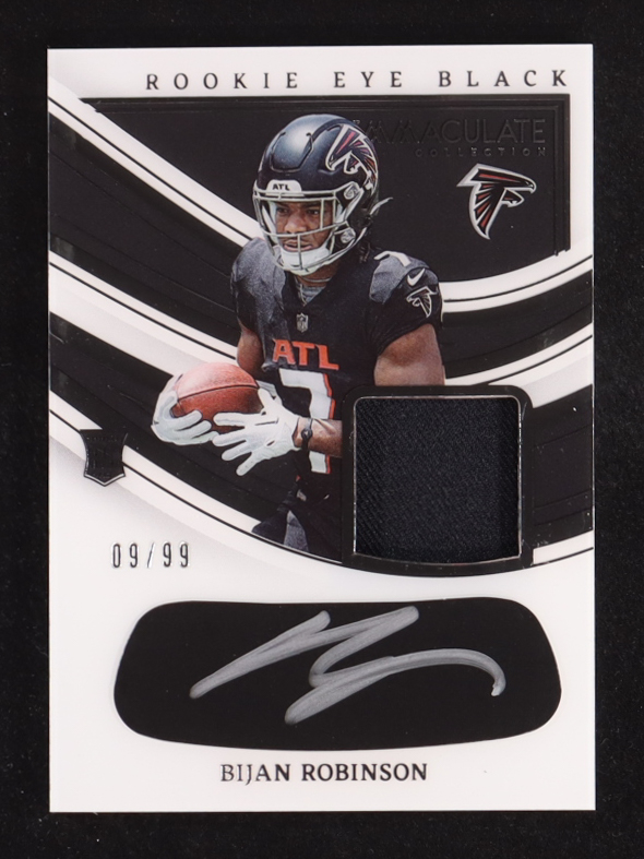 Bijan Robinson 2023 Immaculate Collection Immaculate Rookie Eye Black Autograph Jerseys #4 RC #09/99 at PristineAuction.com Bijan Robinson 2023 Immaculate Collection Immaculate Rookie Eye Black Autograph Jerseys #4 RC #09/99 at PristineAuction.com
