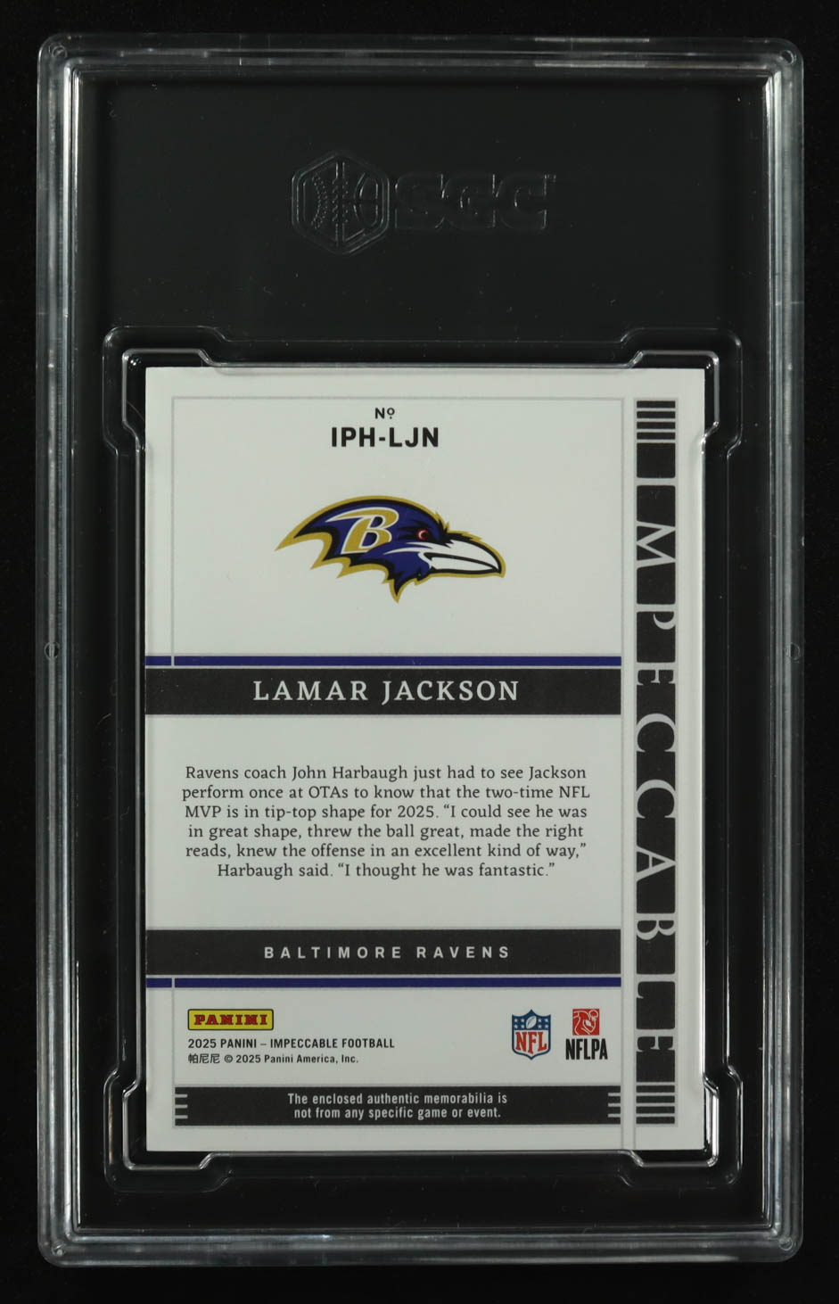 Lamar Jackson 2025 Panini Impeccable Immense Patches #3 #27/49 (SGC 9) at PristineAuction.com Lamar Jackson 2025 Panini Impeccable Immense Patches #3 #27/49 (SGC 9) at PristineAuction.com