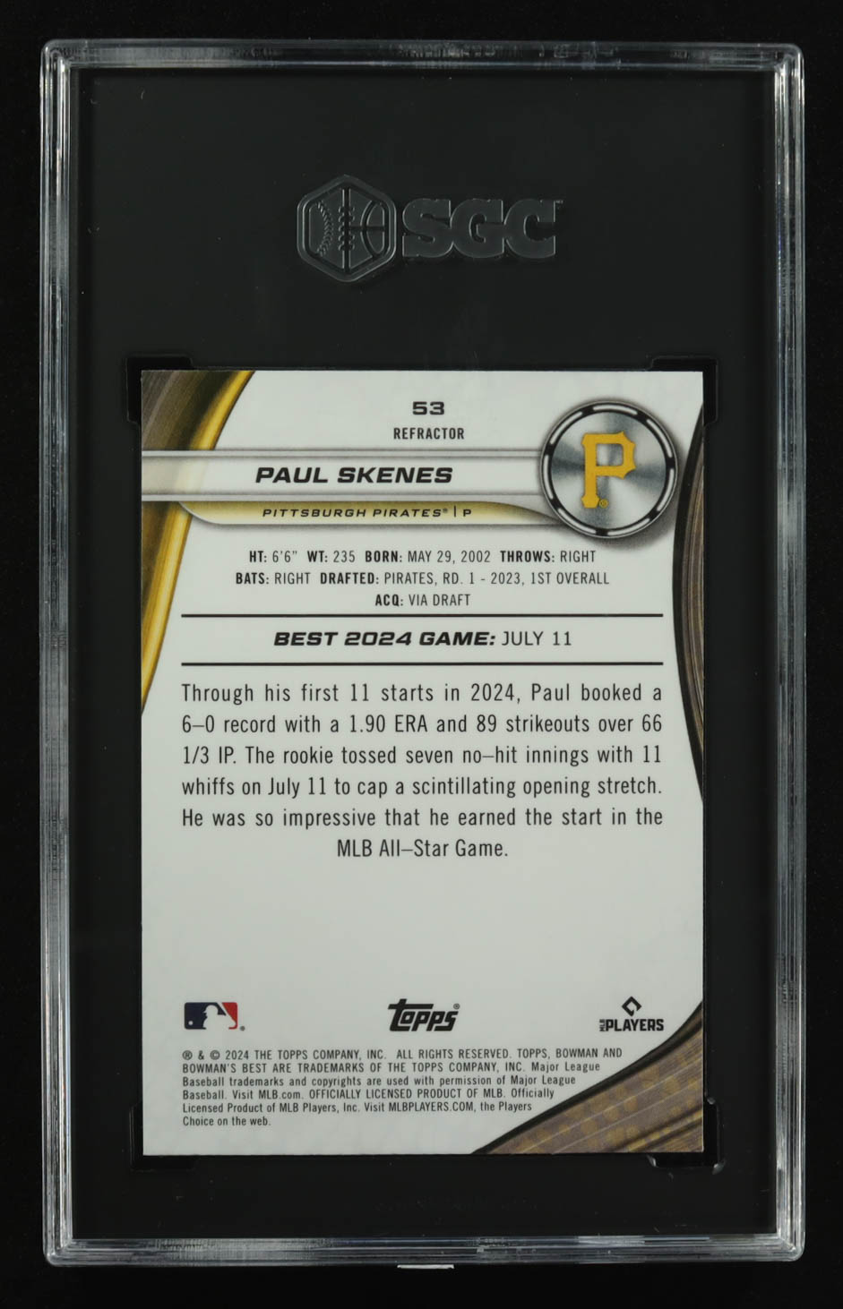 Paul Skenes 2024 Bowman's Best Refractors #53 RC (SGC 9) at PristineAuction.com Paul Skenes 2024 Bowman's Best Refractors #53 RC (SGC 9) at PristineAuction.com