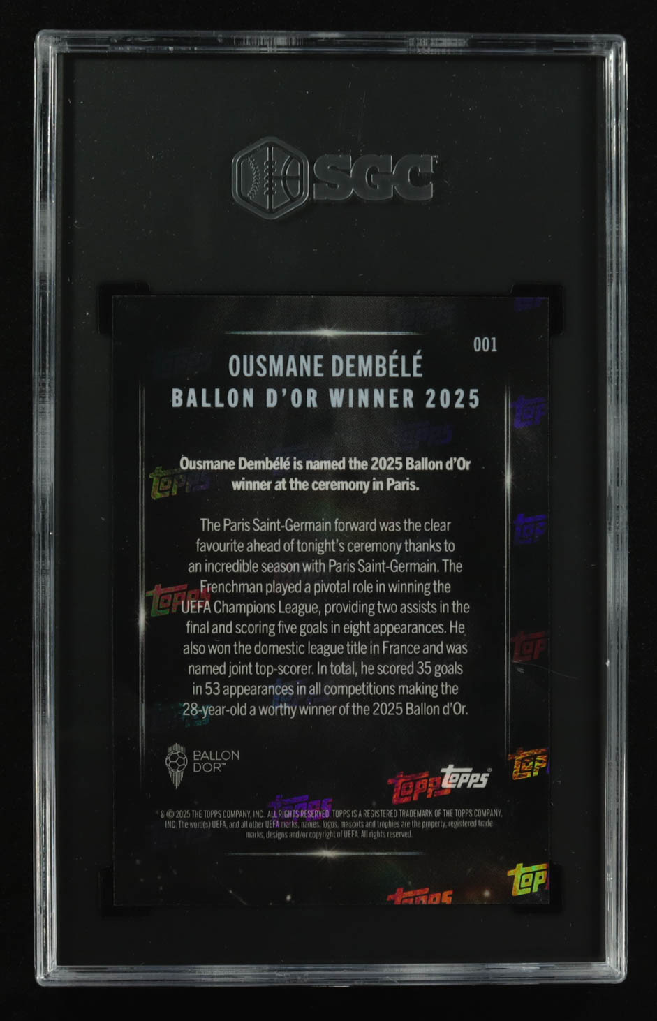 Ousmane Dembele 2025 Topps Now Ballon d'Or #1 (SGC 10) at PristineAuction.com Ousmane Dembele 2025 Topps Now Ballon d'Or #1 (SGC 10) at PristineAuction.com