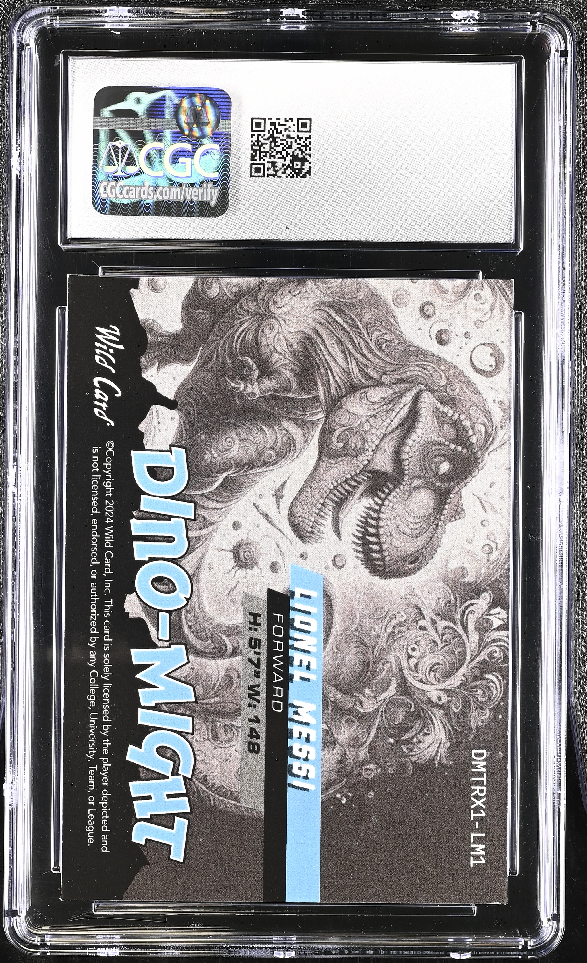 Lionel Messi 2025 Wild Card Alumination Dino-Might Prismatic Silver #DMTRX1LM1 #1/1 (CGC 10) at PristineAuction.com Lionel Messi 2025 Wild Card Alumination Dino-Might Prismatic Silver #DMTRX1LM1 #1/1 (CGC 10) at PristineAuction.com
