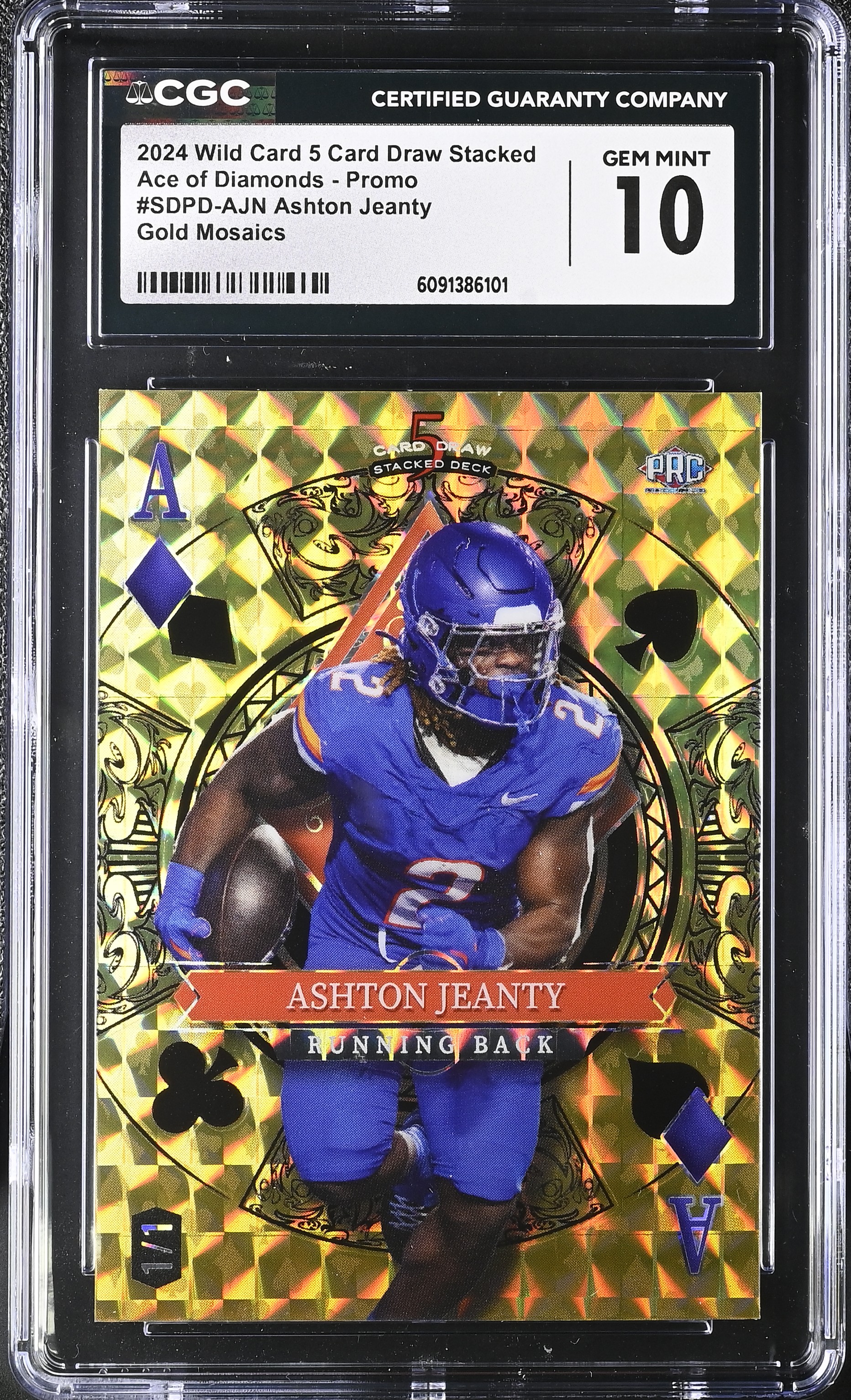 Ashton Jeanty 2024 Wild Card 5 Card Draw Stacked Ace Of Diamonds Mosaic Gold #SDPDAJN RC #1/1 (CGC 10) at PristineAuction.com Ashton Jeanty 2024 Wild Card 5 Card Draw Stacked Ace Of Diamonds Mosaic Gold #SDPDAJN RC #1/1 (CGC 10) at PristineAuction.com